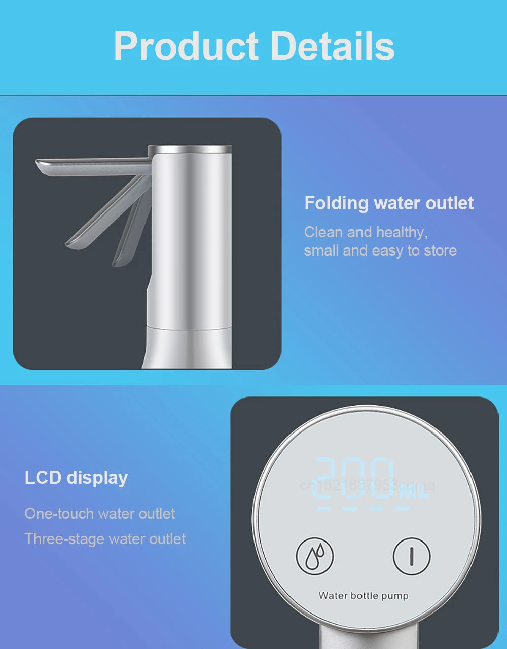 Electric Water Gallon Bottle Pump Foldable Automatic Water Dispenser 19 Liters Bottle Rechargeable Desktop Drinking Water Pump