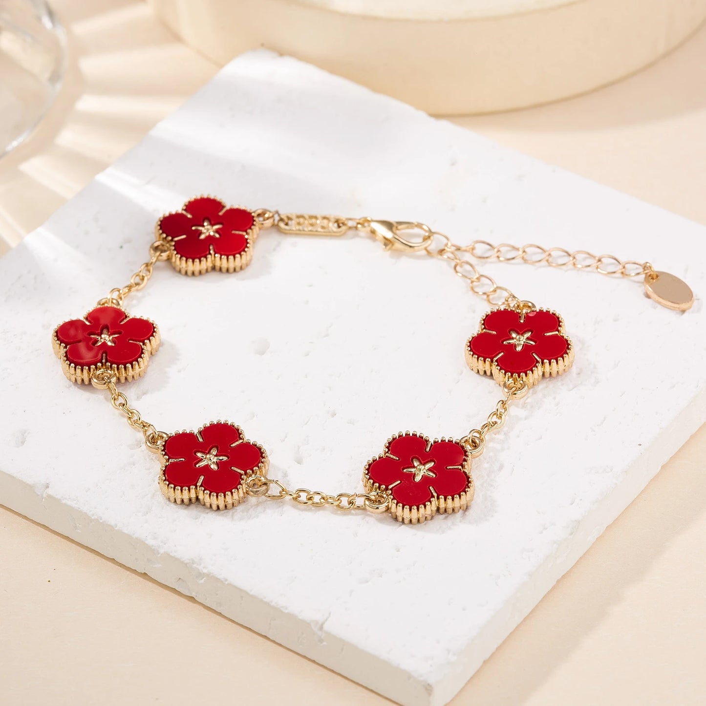 Light Luxury Double-sided Plum Blossoms Bracelets for Women Lucky Five Leaf Flower Adjustable Bracelets Aesthetic Party Jewelry