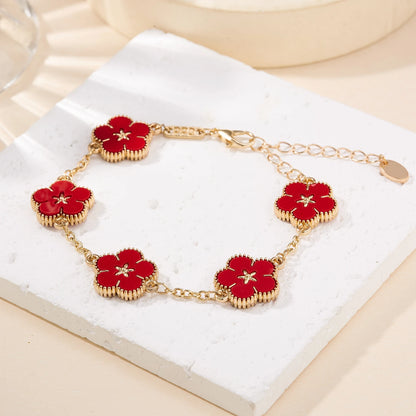 Light Luxury Double-sided Plum Blossoms Bracelets for Women Lucky Five Leaf Flower Adjustable Bracelets Aesthetic Party Jewelry