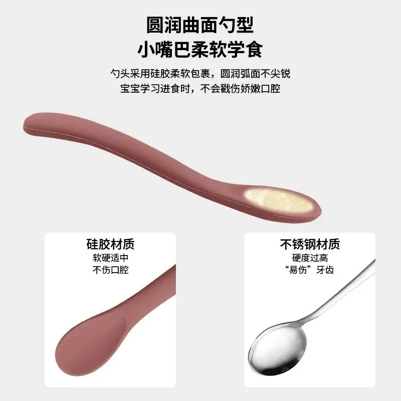 Silicone Baby Learn To Eat Spoon Small Curved Spoon Soft Rubber Feeding Silicone Cutlery Baby Training Spoon