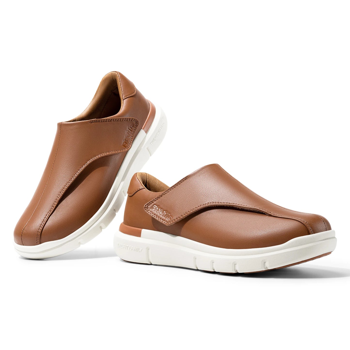 FitVille Men's Leather Shoes Diabetic Shoes Casual Oxford Shoes Adjustable Lightweight Formal Business Shoes for Swollen Feet