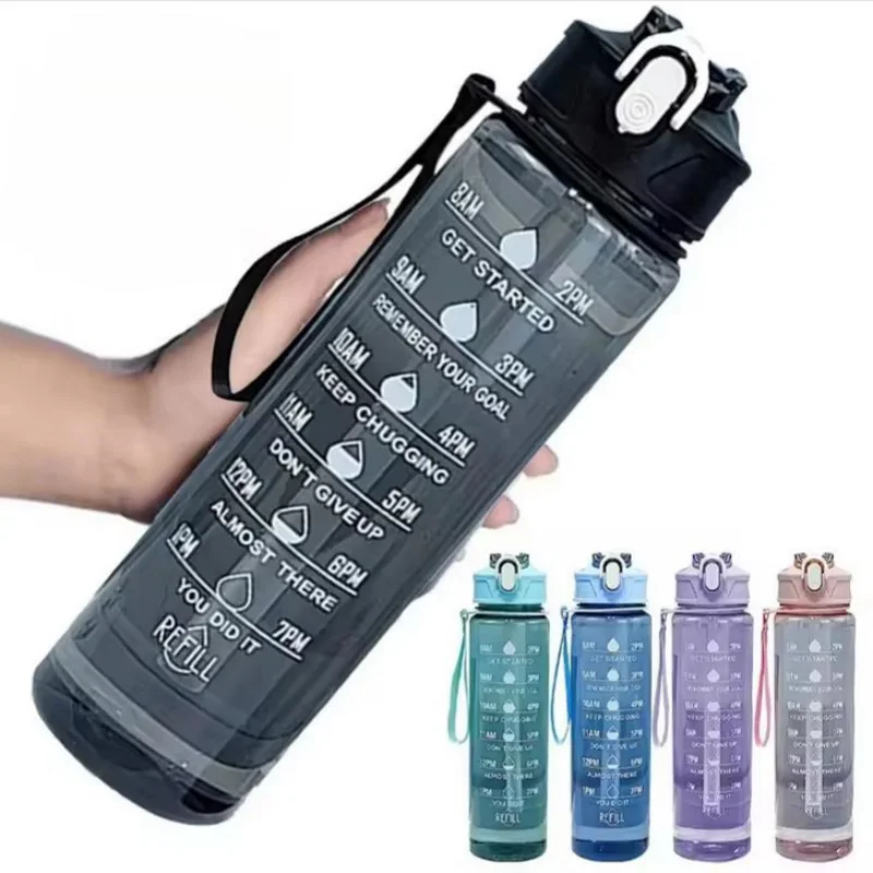 750ml Sports Water Bottle with Time-Tracking Straw Leak Proof Locking Flip Cover for Easy Carry Ideal for Outdoor Adventures