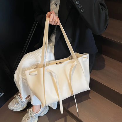 Big Shoulder Hand Commuting Bags for Women Large Capacity Drawstring Bucket Shopping Totes Top-Handle Bag 2025 Latest Handbags