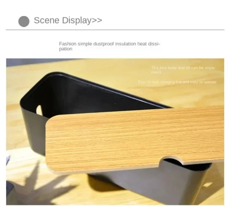 Cable Storage Box Power Strip Case Wooden Power Line Wire Management Organizer Anti-Dust Charger Socket Network Line Storage Bi
