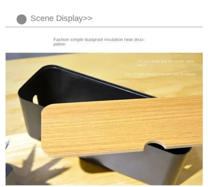 Cable Storage Box Power Strip Case Wooden Power Line Wire Management Organizer Anti-Dust Charger Socket Network Line Storage Bi