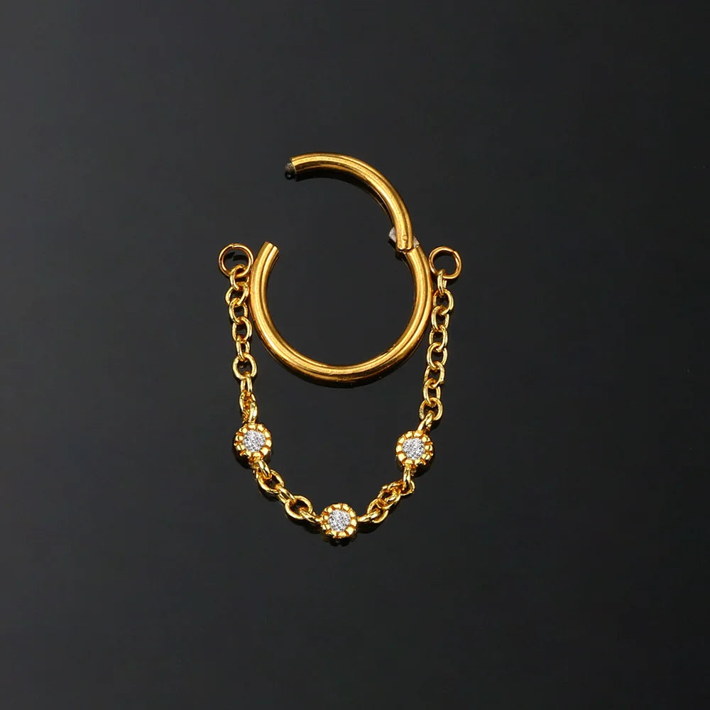 16G Stainless Steel Chain Conch Ear Piercing Hinged Clicker Segment Septum Ear Ring Cartilage Sleeper Earring Helix Piercing