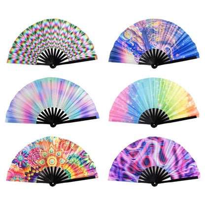 33cm Large Folding Hand Rave Fan Chinease/Japanese Gifts Fan Dance Music Colorful Fan Festival Fan Gradient Reflective Fold