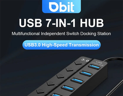 USB 3.0 Power Adapter 7 Port Multi USB Splitter Hub USB Hub 2.0 USB Multiple Expander Switch 30CM Cable Hub Docking Stations
