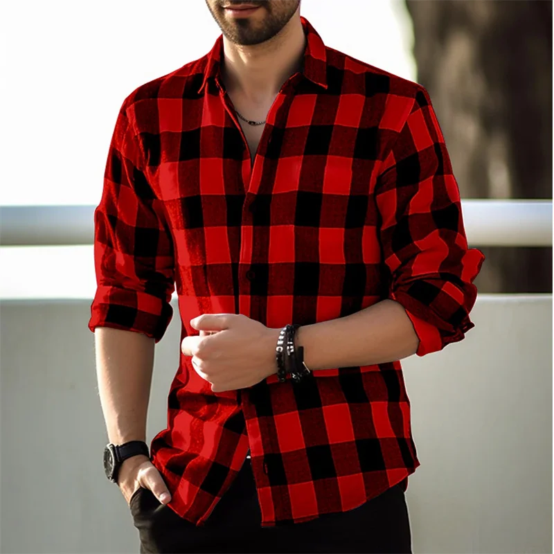 Fashion Style Black And White Plaid Shirt Men's Long-sleeve Shirt Summer New Button Lapel Shirt Street Loose Casual Top Clothing