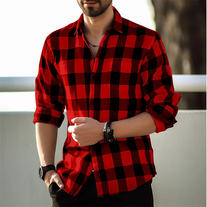 Fashion Style Black And White Plaid Shirt Men's Long-sleeve Shirt Summer New Button Lapel Shirt Street Loose Casual Top Clothing