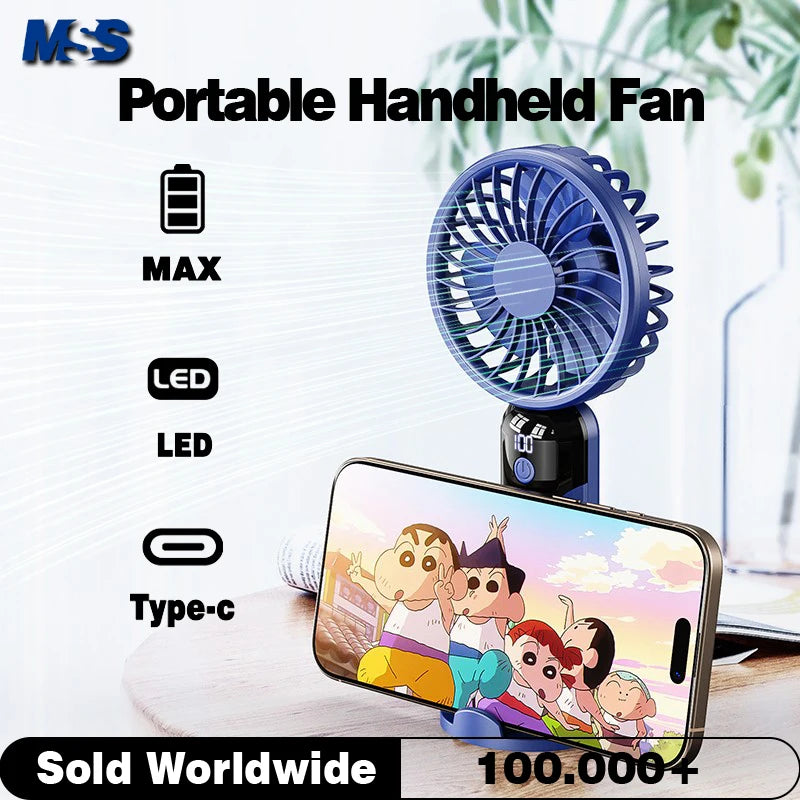 Portable Handheld Fan-LED Display Usb Fan, 6-Speed Wind, Rechargeable Portable Fan, Mini Fan for Home/Camping/Office