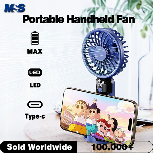 Portable Handheld Fan-LED Display Usb Fan, 6-Speed Wind, Rechargeable Portable Fan, Mini Fan for Home/Camping/Office