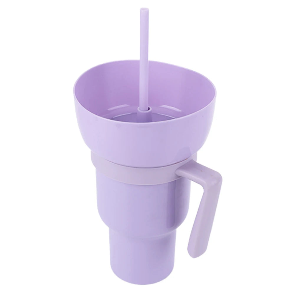 New 2 IN 1 Creative Popcorn Snack Cup Integrated Beverage Cup with Handle Portable Beverage Cup Novel Design and Many Functions