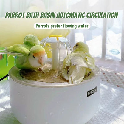 Auto Circulating 2-in-1 Parrot Bath & Pet Water Fountain, Drip-Free Design for Small Pets, USB Powered