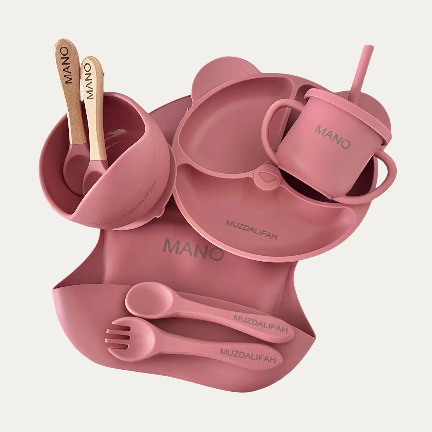 Customized Baby Silicone Feeding Set with Suction Cup Personalized Name Dish Divided Plate Bowl Spoon Cute Kid Eating Tableware