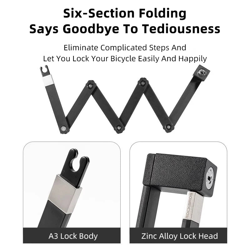 ROCKBROS Bike Lock Electric Bicycle Motorcycle MTB Road Bike Portable Anti-Theft Folding Password Lock Cycling Accessories