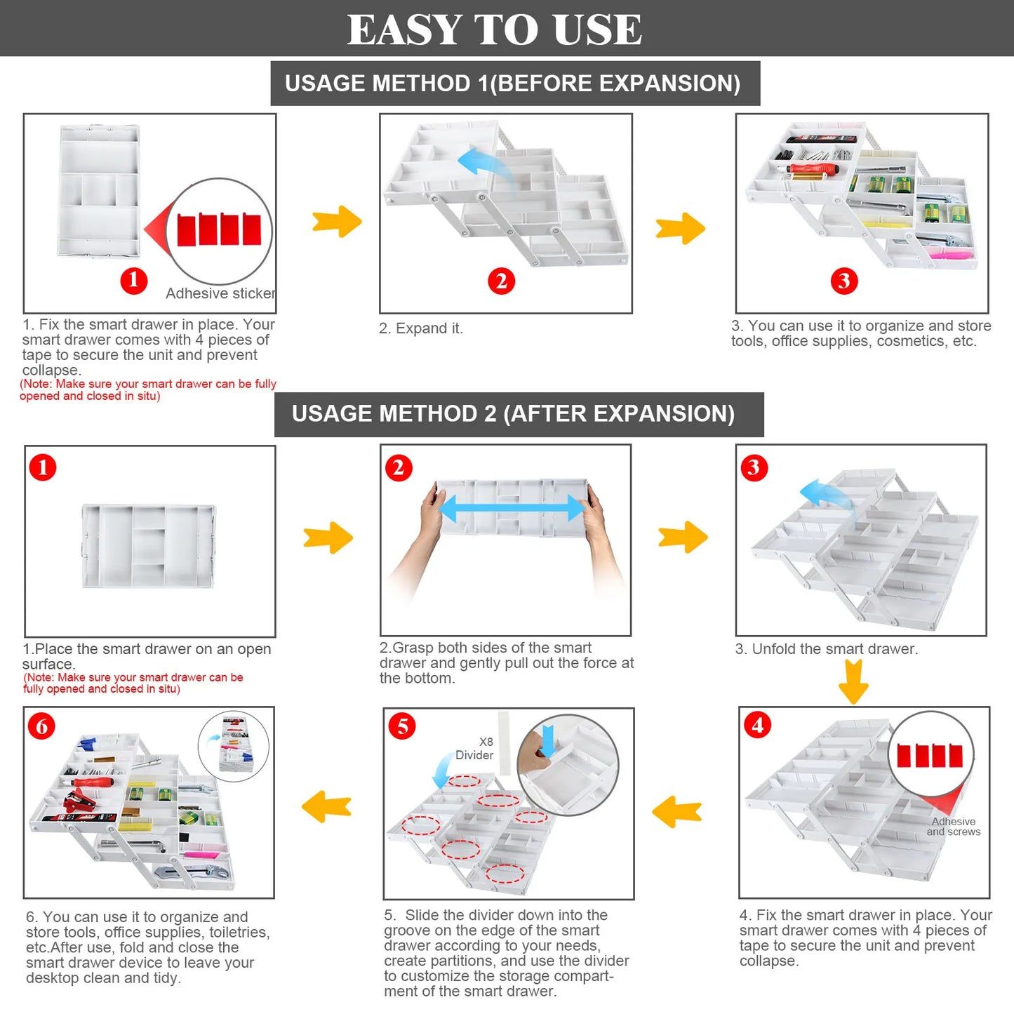 2/3 Tier Drawer Organizer Multi Level Collapsible Expandable Desk Organizer Trays for Office Supplies, Kitchen Gadgets Utensils