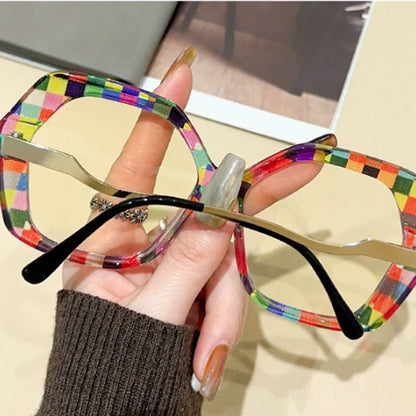 R57426 Trend Colorful Optical Glasses Frame Reading Spectacles Ladies Polygon Large Size Anti Blue Light Glass Prescription Glas