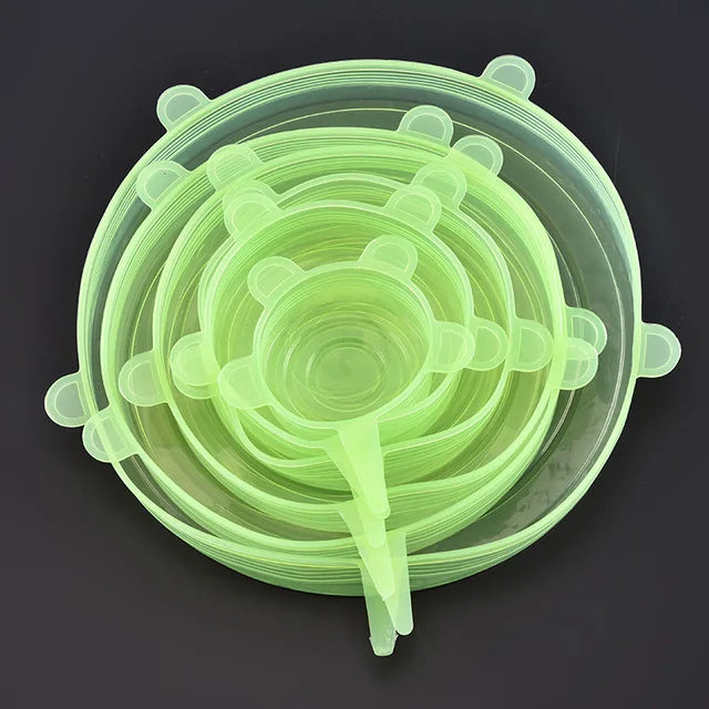 6Pcs Kitchen Universal Accessories Silicone Reusable Food Wrap Bowl Pot Cover Silicone Stretch Lids Cooking Cookware Tools