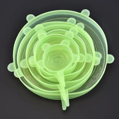 6Pcs Kitchen Universal Accessories Silicone Reusable Food Wrap Bowl Pot Cover Silicone Stretch Lids Cooking Cookware Tools