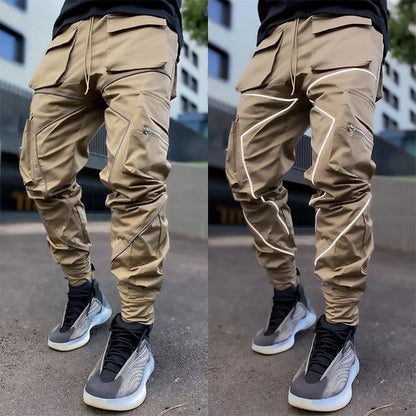 New 2025 Men‘s Casual Cargo Pants Loose Fashion Striped Multi Pocket Sports Fitness Hip Hop Jogger Trousers Male Cargo Pants
