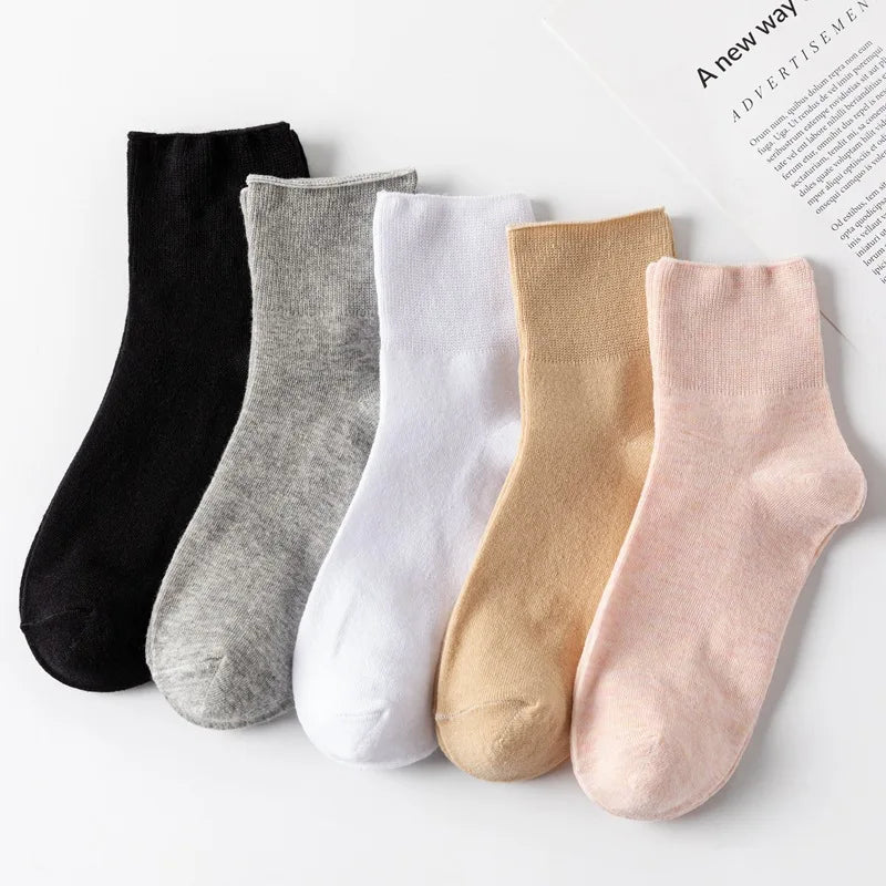 5 Pairs Diabetic Non Binding Socks for Women Pregnant Woman Elderly Long Socks Comfortable Breathable Black White Socks Women