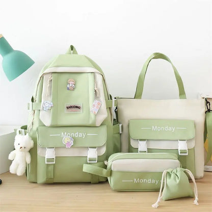 4 Set Korean High School Junior High School Elementary School Student Forest Style Versatile Backpack with Large Capacity Colors