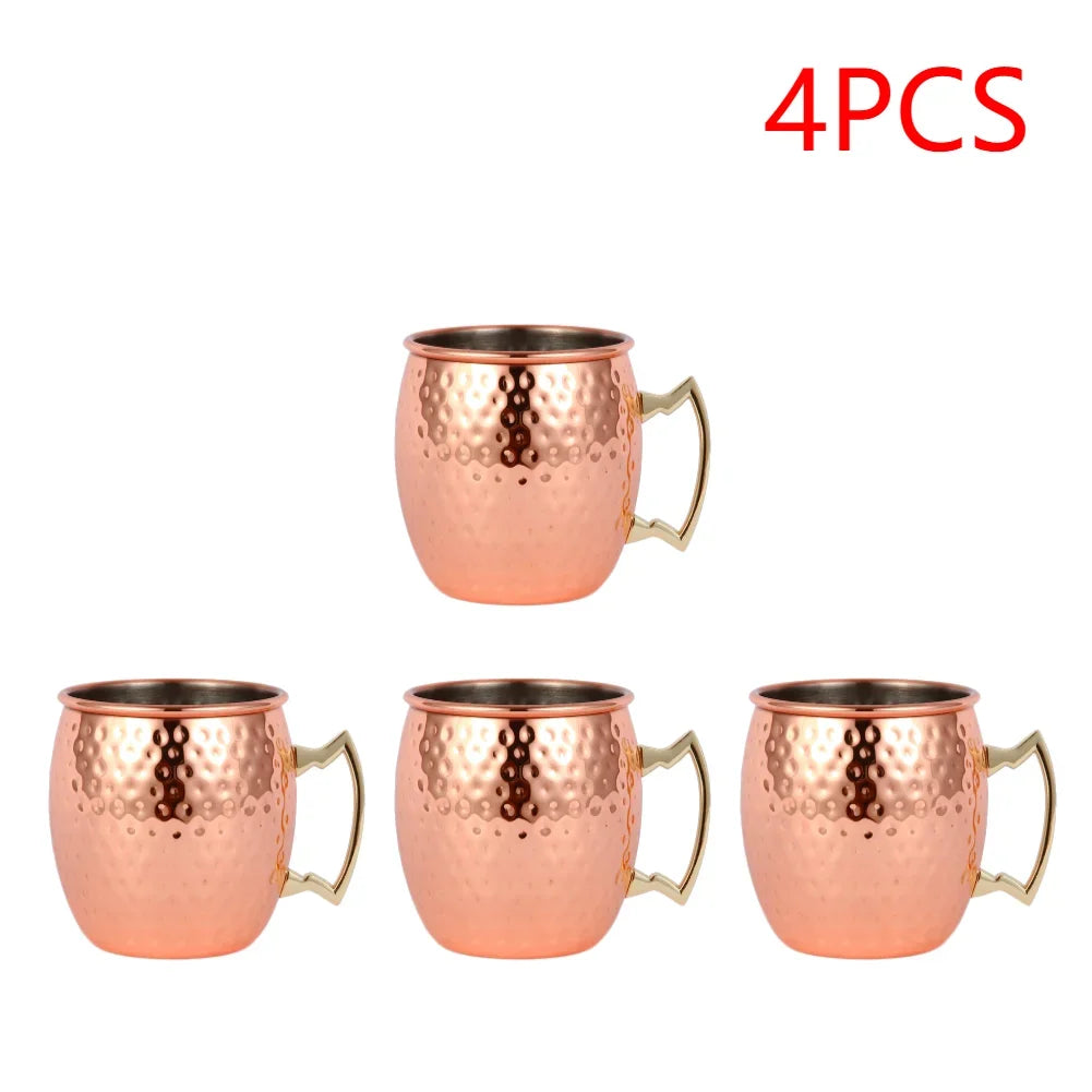 1-8PCS 500ML Moscow Mule Copper Mugs Metal Mug Cup Stainless Steel Hammered Copper Plated Beer Coffee Cup Bar Cocktail Wine Cups