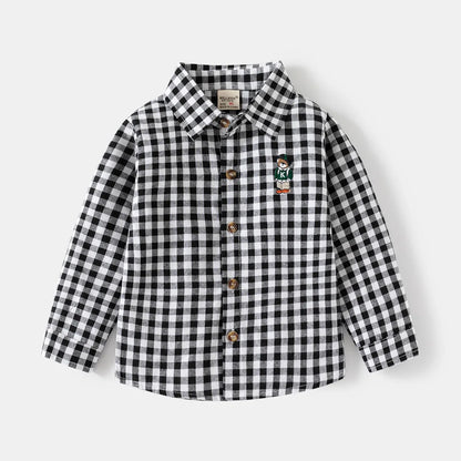 New Children's Clothes 2025 Kids Shirts With Collar Boys' Cotton Long Sleeved Baby Clothing Casual Top Plaid Blouse for Boy 2-7Y