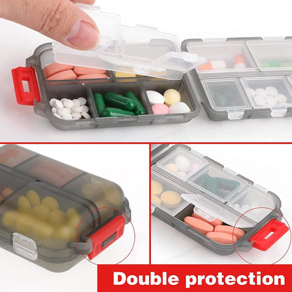 1Pcs Travel Pill Organizer, 10 Grid Compartments Pocket Pharmacy, Portable Mini Daily Weekly 7 Day Medication Organizer
