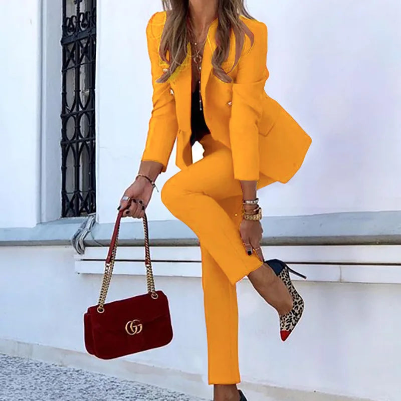 Office Pants Set Elegant Women's Fashionable Western-Style Suit High-End Business Attire Long-Pants Set For Special Occasion