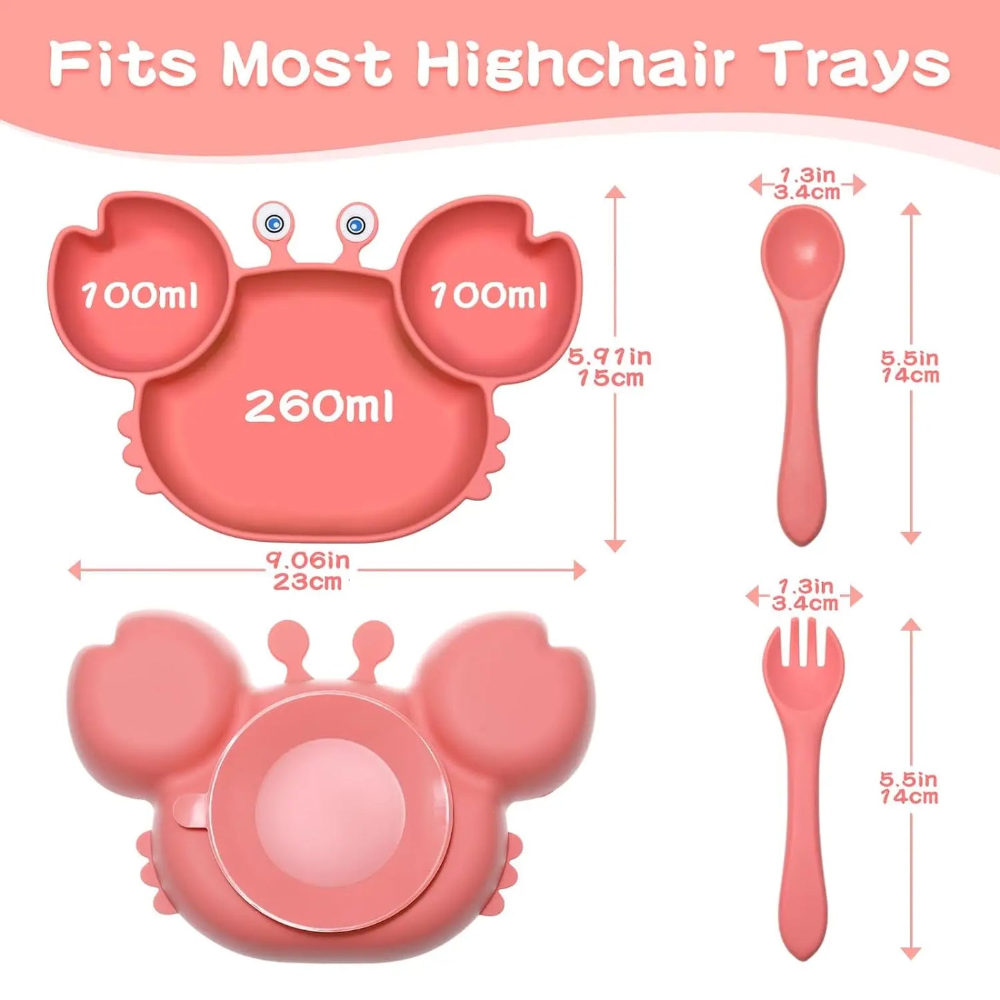 Customized Baby Silicone Feeding Set with Suction Cup Personalized Name Dish Divided Plate Bowl Spoon Cute Kid Eating Tableware