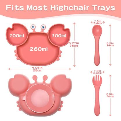 Customized Baby Silicone Feeding Set with Suction Cup Personalized Name Dish Divided Plate Bowl Spoon Cute Kid Eating Tableware