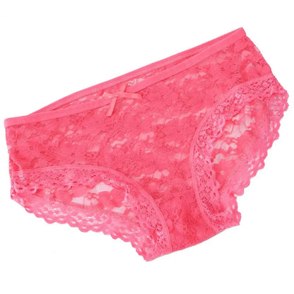 Women Panties Mid Waist Breathable Stretch Hollow Bowknot Soft See-through Lace Sexy Ladies Briefs Underpants Underwear