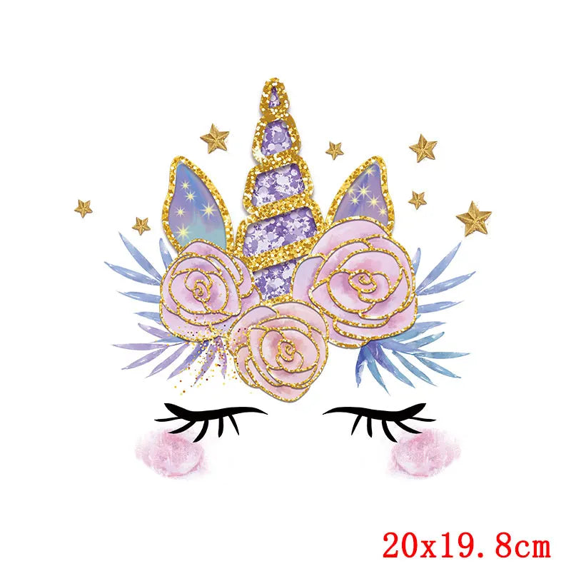 Rainbown Unicorn Heat Thermal Transfer For Clothes Cute Cartoon Iron-On Transfers Sticker On Babys Clothes DIY Aniaml Applique