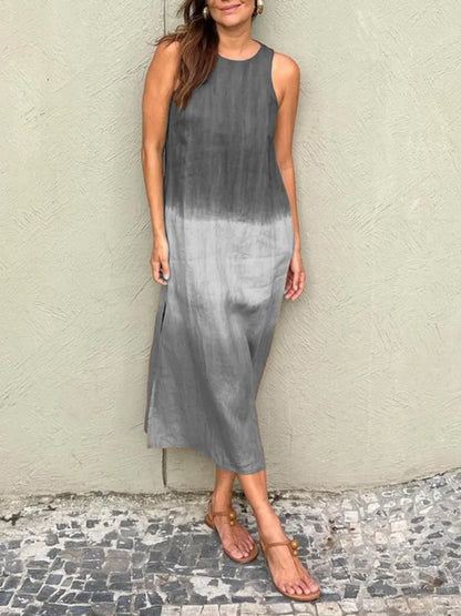 2024 Women Gradient Dress Split Sleeveless Maxi Dresses New Summer Casual Fashion Female High Street Vestidos