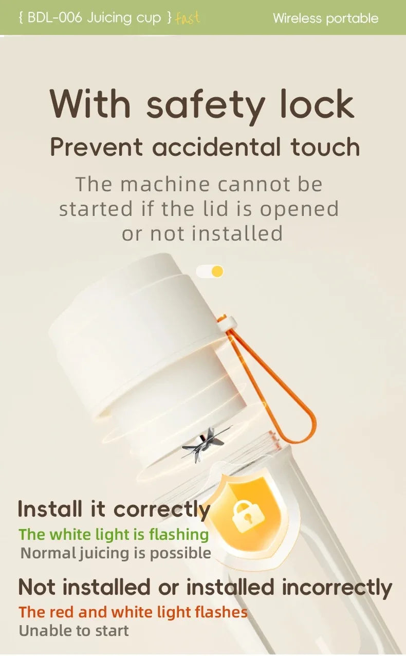 Electric portable blender, 12-blade 400ML juicer, fruit blender, USB rechargeable smoothie juicer, milkshake juicer