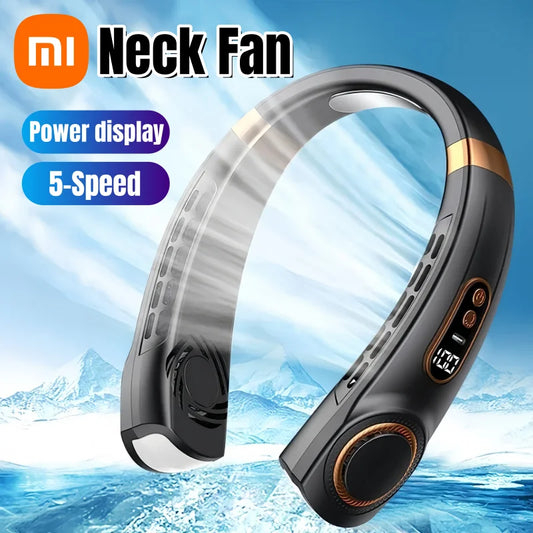 Xiaomi Mini Neck Fan Portable Leafless Neck Fan Air Cooler Digital Display Silent Air Conditioner USB Rechargeable Neck Fan