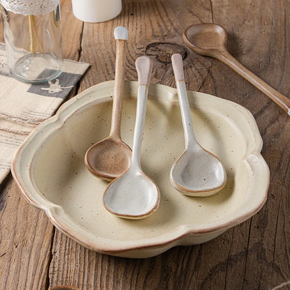 Japanese Coarse Pottery Spoon Household High Appearance Level Small Spoon Long Handle Coffee Cup Spoon Soup Spoon Porridge Spoon