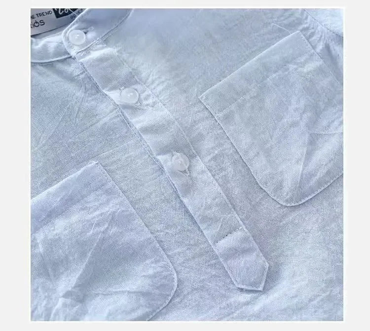 Kids Boys Blouses Shirt 2024 New Arrival Summer Baby Boys Casual Tops White Pink Blue Linen Blouses Kids Summer Clothing