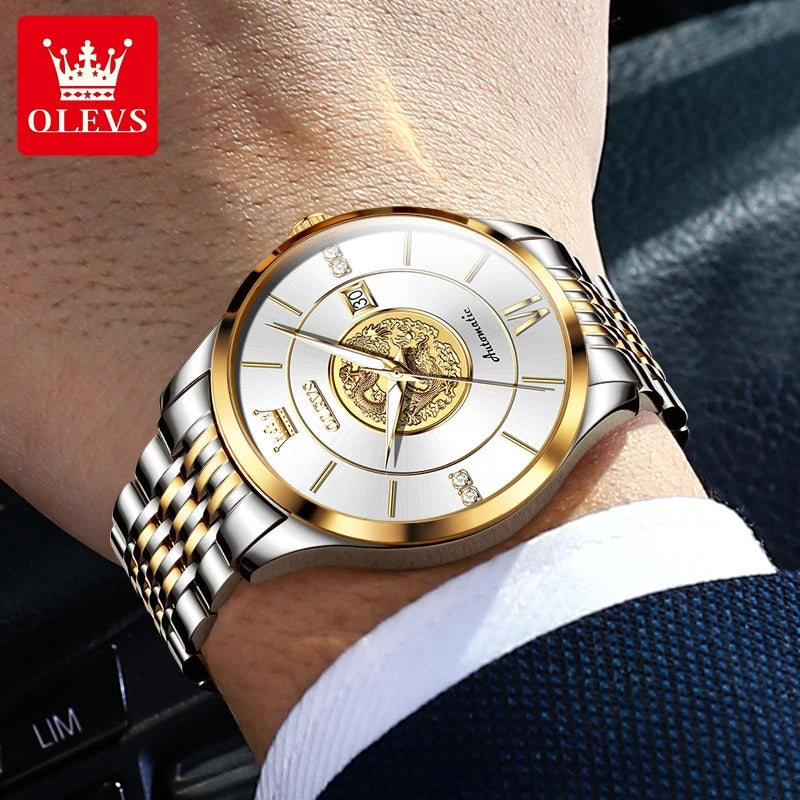 OLEVS brand watch Xianglong relief fully automatic mechanical watch men's watch men's watch 6693