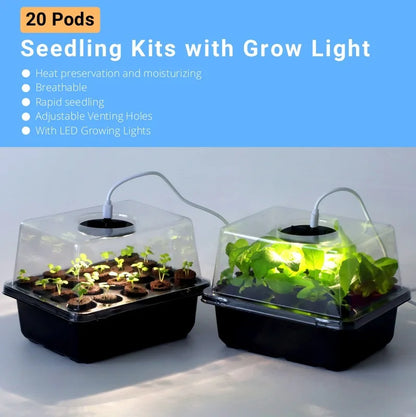 20 Hole Hydroponic Plant Seedling Pots with Intelligent Fill Light Seedling Tray for Fruit Vegetable Gardening Planting Supplies