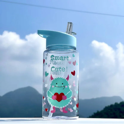 Children's travel water cup 500ml, straw cup, with portable rope, leak-proof, large-caliber, easy to clean, sports water cup