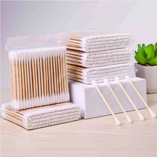 100/500Pcs Cotton Swab Wooden Cotton Sticks Double-Tipped Cotton Bud Chlorine-Free Hypoallergenic Cotton Swab Makeup Tools