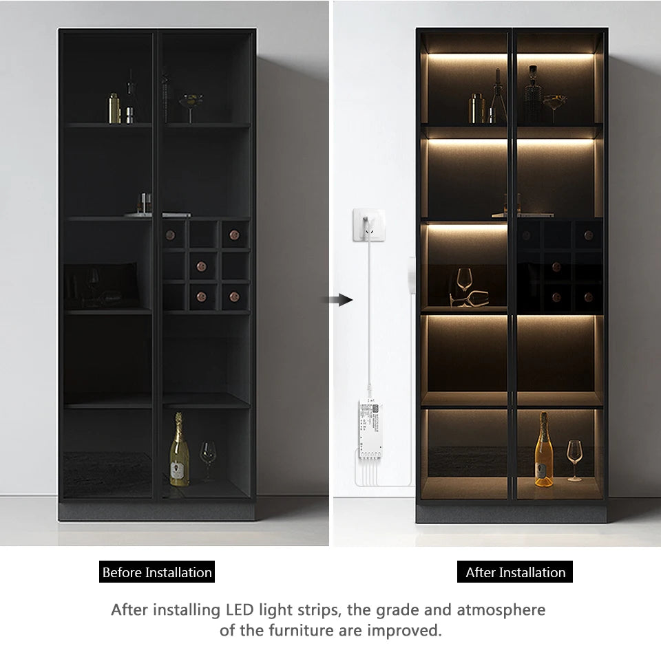 COB LED Strip Light Under Cabinet Collection Display Bookcase Wardrobe Closet Lamp Tape Penetrable Wood Dimmable Touch Sensor