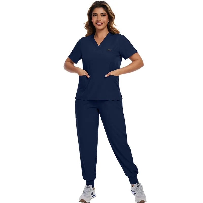 Surgical Scrubs Unisex - Quick-Dry Dental Clinic & ER Workwear Split Set W/Short Sleeve & Anti-Microbial 6 Pockets