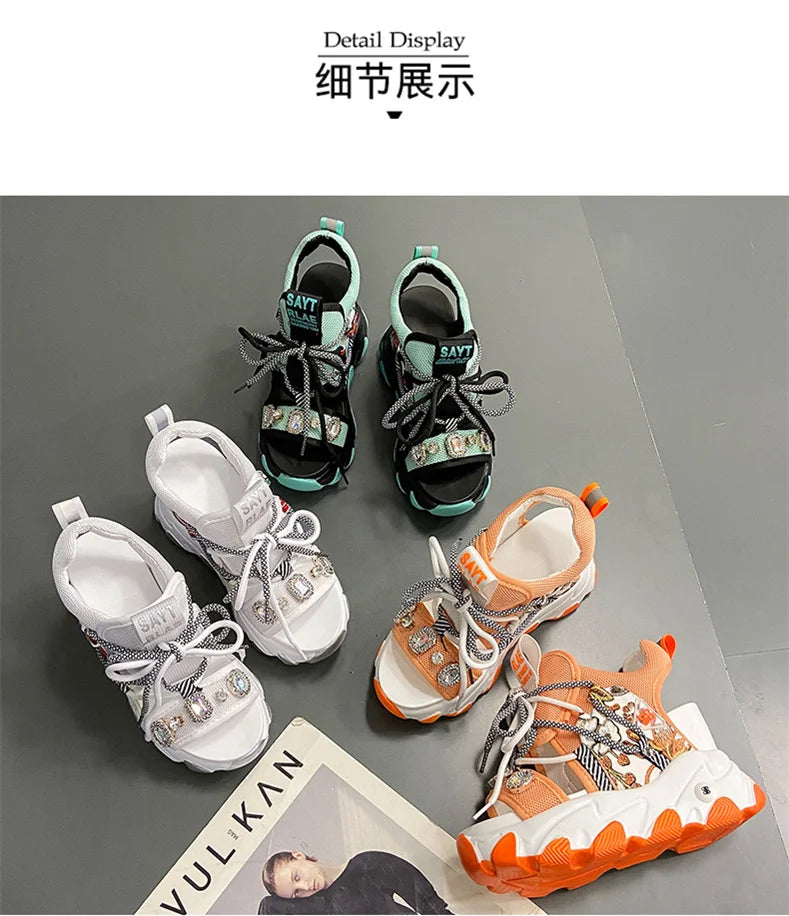 Comemore Leisure Lady Platform Chunky Sandals Mixed Color Shoes Sports Wedge White Sandals Women High Heel Beach Casual Shoes 39