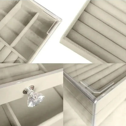 Organizer Box  Acrylic Velvet Jewelry Organizer with 3 Drawers Stackable Display Storage Earrings Necklace Bracelets Box Holder