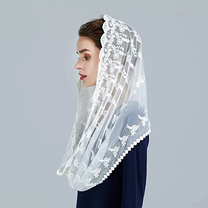 Latin Church White Bridal Lace Mantilla Veil Muslim Church Veil Shawl