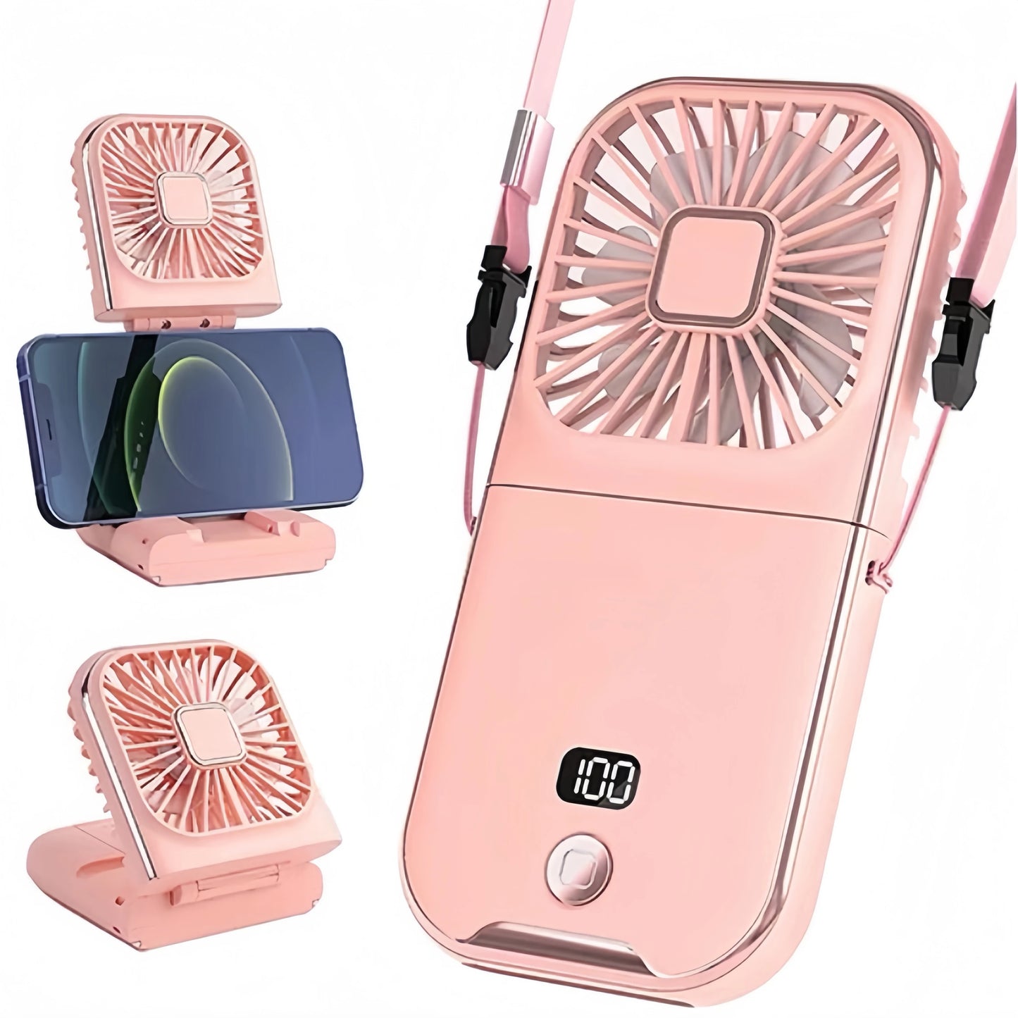 Folding handheld fan USB charging digital display outdoor mini neck hanging power bank fan，gift